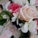 SALE, Silk bridal bouquet, nosegay, pink, white roses, plumeria SALE!!!!!