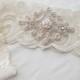Wedding Garter Set Ivory Or Lite Ivory Stretch Lace Bridal Garter Set With Classic Pearls And Rhinestones
