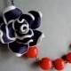 Bridesmaid Jewelry,Navy Blue Flower Necklace,Navy Blue Necklace,Red Pearl Necklace,Red Necklace,Bridesmaid Gift,Nautical Necklace,Gift