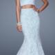 Sweetheart Blue Ruched Lace Floor Length Open Back Mermaid