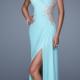 Blue Sleeveless Ruched Split Front Sweetheart Chiffon Appliques Floor Length
