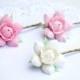 White light pink gardenia flower floral hair clip bobby pin, wedding bridal flower gardenia hair clips, polymer clay flowers hair clips