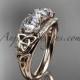 14kt rose gold diamond celtic trinity knot wedding ring, three stone engagement ring CT7203