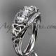 14kt white gold diamond celtic trinity knot wedding ring, three stone engagement ring CT7203