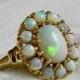Opal Ring Gold 1.5 Carat Opal Engagement Antique Australian Blue Opal Halo Ring October Birthday