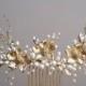 Freshwater Gold pearl comb, Swarovski crystals and pearls comb, wedding pearl comb, gold comb, veil comb