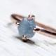 Blue Rough Montana Sapphire Engagement Ring 14K Rose Gold 4 Prong Setting Delicate Minimalistic Raw Gemstone Her Bridal Band - Steel Tulip
