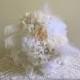 Fabric Flower Bouquet - Wedding - Brooch - Bridal - Jewelry - Vintage - Bridesmaid,Fabric Flower,Lace,Pearls, Treasured Keepsake