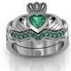 Sterling Silver Emerald  Claddagh  Love and  Friendship Engagement Ring Set