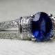 Sapphire Engagement Ring Platinum Ring Art Deco Style Ring 1.10ct  Natural Sapphire Gem Quality Ceylon Blue Sapphire 0.39cttw Diamond