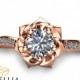 14K Rose Gold Diamond Engagement Ring 0.40ct Natural Diamond Ring Unique Flower Ring