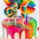 Psychedelic Rainbow Swirl Lollipop Cake