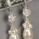 Teardrop Pearl Earrings, Pearl Bridal Jewelry, Rhinestone and Pearl Dangle Earrings, Wedding Earrings, White or Ivory Pearl Drop Earrings
