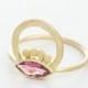 14 Karat gold ring with an eye shape Pink Tourmaline stone. Alternative engagement ring for women. Statement ring. Bridal jewelry. Hand made