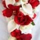 Red orchids silk cascade bouquet with ivory roses and calla lilies