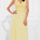 V-neck Chiffon Ruched A-line Yellow Sleeveless Floor Length