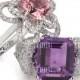 Genuine amethyst ring/Amethyst and diamonds Ring/Amethyst ring 14K gold/Emerald cut ring/Diamond ring/promise rings/PAVE DIAMOND HEARTS
