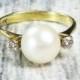 Vintage Pearl Diamond Ring Gold Pearl Ring 18k Gold Diamond Pearl Ring Cultured Pearl Ring Japanese Cultured Pearl Alternative Engagement