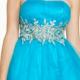 Red Strapless Tulle Blue Zipper Ruffled Crystals Sleeveless