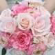 Wedding Flowers, Country Wedding, Destination Wedding, Keepsake, Coral and Peach Rose and Ranunculus Silk Flower Bouquet.