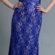 Blue Straps Backless Lace Floor Length Ruched A-line Sleeveless
