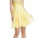 Ruched Chiffon Yellow Red Blue Short Length Crystals Scoop V-back