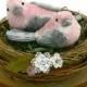 Pink Bird Wedding Cake Topper Beaded Love Bird Couple Spring Wedding Floral Twig Nest READY TO SHIP
