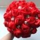 Handmade Satin Rose Bouquet- All Red Satin Rose accented with rhinestone (Medium, 7 inch)