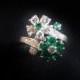 1920s Emerald Engagement Ring Art Deco Engagement Ring Floral Toi et Moi Engagement Ring Art Deco Emerald Diamond Ring Wedding Ring