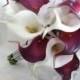 Calla lily bridal bouquet Plum eggplant and white mini real touch calla lily Wedding bouquet set