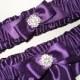 Garter Deep Dark Purple Eggplant Diamond Shaped Bling Rhinestone Accent Bridal Garter Set