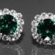 Emerald Crystal Halo Earrings Swarovski 8mm Green Rhinestone Hypoallergenic Earrings Studs Emerald Silver Bridesmaids Jewelry Emerald Studs