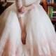 Custom Made Soft Lace Classical Blush Wedding Gown with V Neckline and Stylish Polka Dots