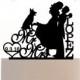 Custom Wedding Cake Topper , Couple Silhouette and any Dog of your choise with free base for display - Wedding Sign Table Display
