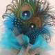 Peacock Feather Corsage for Prom or Wedding in choice of colors to match dress