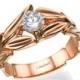 Rose  Engagement Ring, Rose Gold Ring, Diamond solitaire ring, Diamond Ring, Leaves Engagement Ring, Solitaire ring, Wedding Ring, Leaf Ring