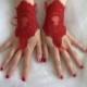 red, lace wedding gloves, prom dress gloves,costume gloves,halloween gloves, free shipping!