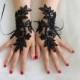 Beaded black, lace wedding gloves, costume gloves,halloween gloves, free shipping!