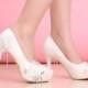 White Lace Flower Non-Slip High-Heeled Platform Wedding Shoes