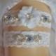 Something Blue Wedding Garter, Ivory or White Lace Bridal Garter Set with Jewels, Sapphire Crystal Rhinestone Garter, Bridal Accessories