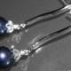 Navy Blue Pearl Earrings Swarovski 8mm Night Blue Pearl Silver Earrings Dark Blue Pearl Drop Dangle Earrings Bridesmaids Blue Pearl Jewelry