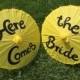 Two Yellow Wedding Paper Parasols for Flower Girls, Here Comes the Bride, Wedding Ceremony, Wedding Pictures, Paper Umbrella, Child Size