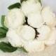 JennysFlowerShop 12'' Silk Peony Artificial Flower Bouquet Wedding/Home Decorations (14 Stems/9 Flower Heads) White