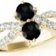 Black Diamond & White Diamond Split Shank Ring 14k Yellow or White Gold- Engagement Rings - Promise Rings, Black Diamond Jewelry Anniversary