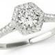 1 Carat Forever One Moissanite & Hexagon Diamond Halo Engagement Ring 14k White Gold - Moissanite Engagement Rings for Women - Anniversary