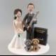 Bride and Groom Music Theme with Dogs Personalized Wedding Cake Topper