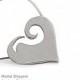 Heart Necklace, Heart Pendant in Sterling Silver - Wave Shape Silver Heart Necklace, Sterling Heart Necklace,Heart Necklace 