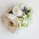 Bridal Hair Accessory, white camellia & green hydrangea , Silk Flower Hair clip, Bridesmaid, Rustic Chic Romantic outdoor wedding woodland