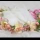 Flower Crown Pink Headband Floral Crown Pink  Wedding Crown Bridal Head Piece Flower Headdress  Pink Bridal Flower Crown