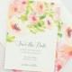 Watercolor Save the Date Cards, Watercolor Florals in Pink, Wedding Save the Dates with Tropical Florals, Tropical Weddings 
